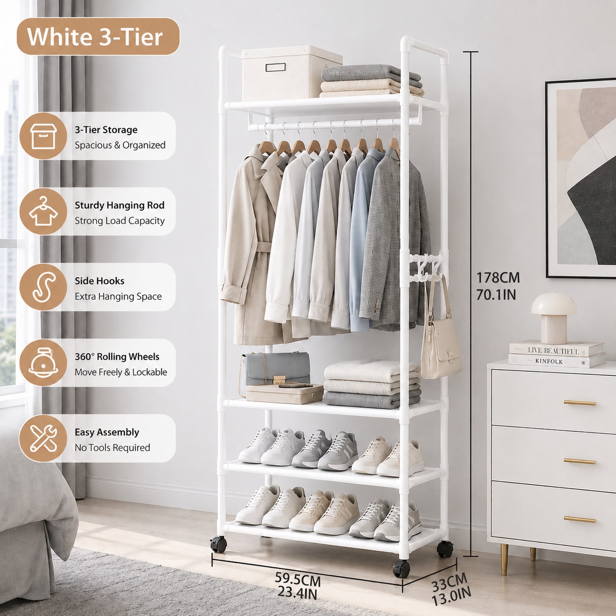 Fishing Rod Holder - Suporte de Roupas com Rodas Branco,